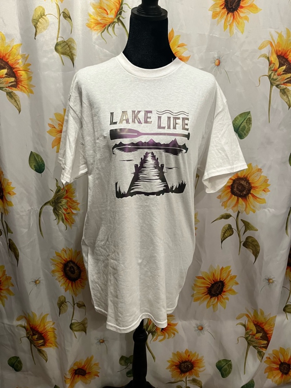 Gildan White 'Lake Life' Graphic Tee with Purple Accents